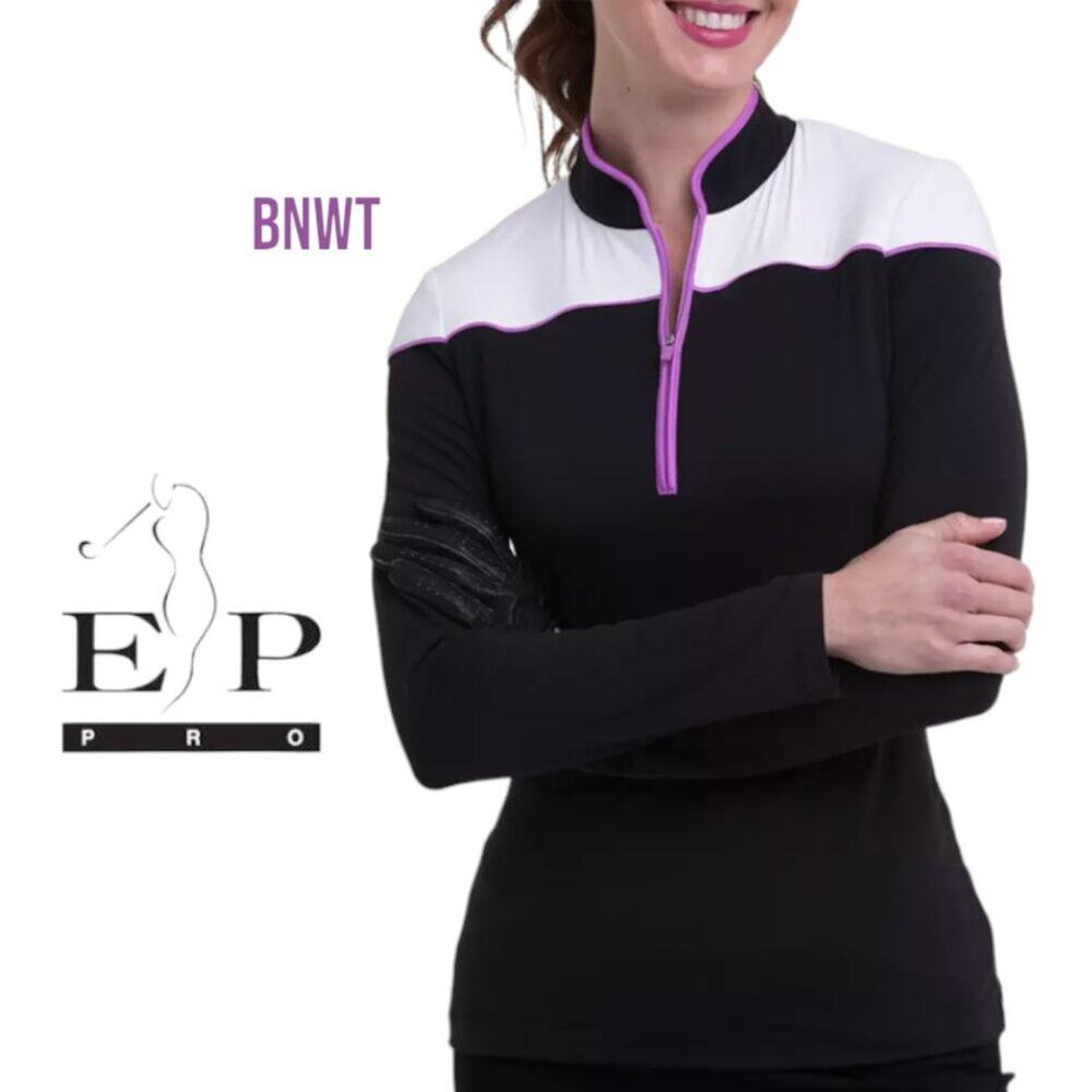 EP Pro Fitted Long Sleeve Polo in Black and Purple